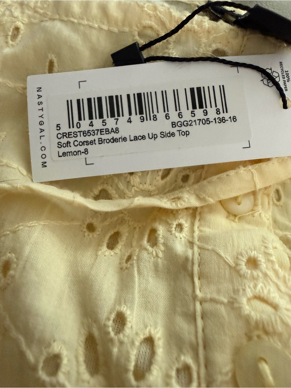 Nasty Gal Butter Yellow Eyelet Lace Up Corset Crop 4 Top Coquette Summer - Picture 5 of 6